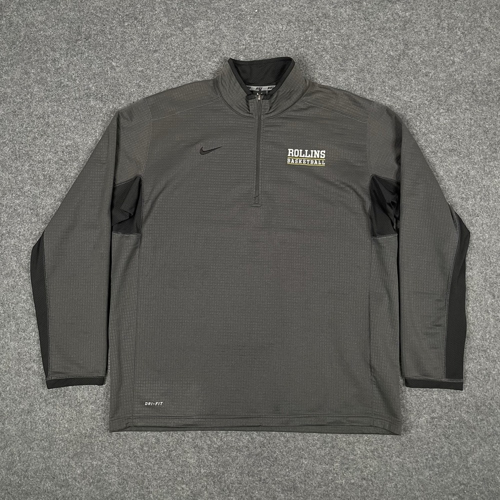 Rollins College Nike Basketball 1/2 Zip Pullover Mens 2XL Gray Texured Dri Fit